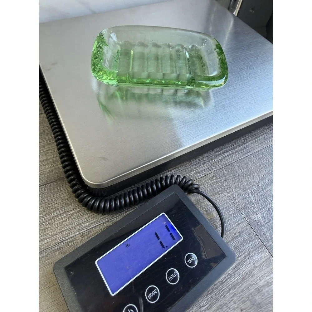 Vintage Fire and Light Recycled Art Glass Soap Dish Celery Green No Chips
